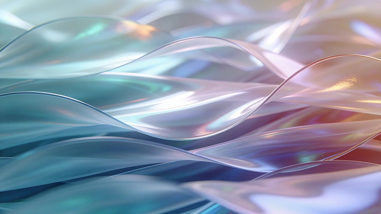 Sliding layered glassy ribbons shifting in studio closeup by lighting shift revealing gloss