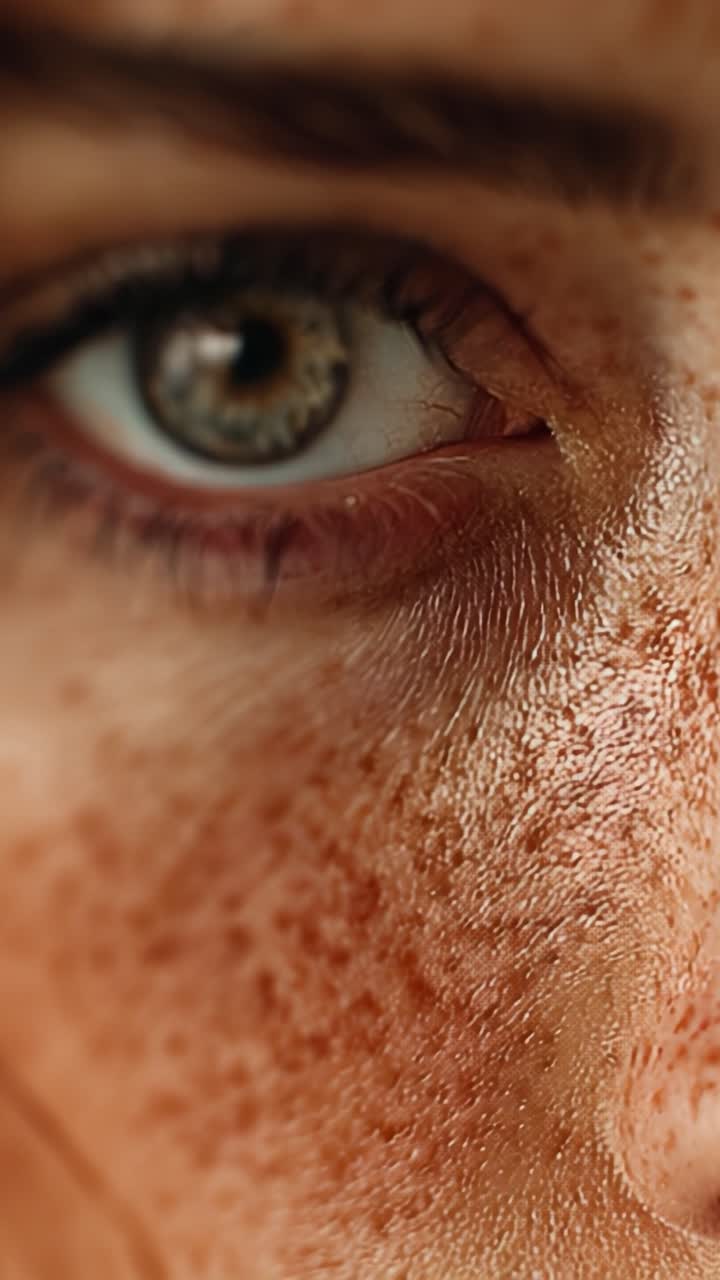Scatti ravvicinati che evidenziano tratti facciali espressivi con texture della pelle intricata e lentiggini uniche in un ambiente bello e naturale