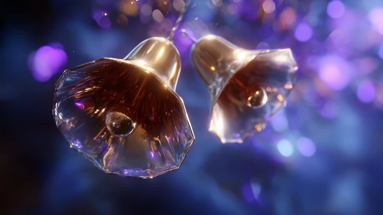 Captivating Close-Up of Exquisite Glass Bells Glimmering with Iridescent Hues Amidst a Dreamy Background, Showcasing Their Artistic Design and Intricate Details, Perfectly Complemented by Aesthetic Lighting and Vibrant Colors