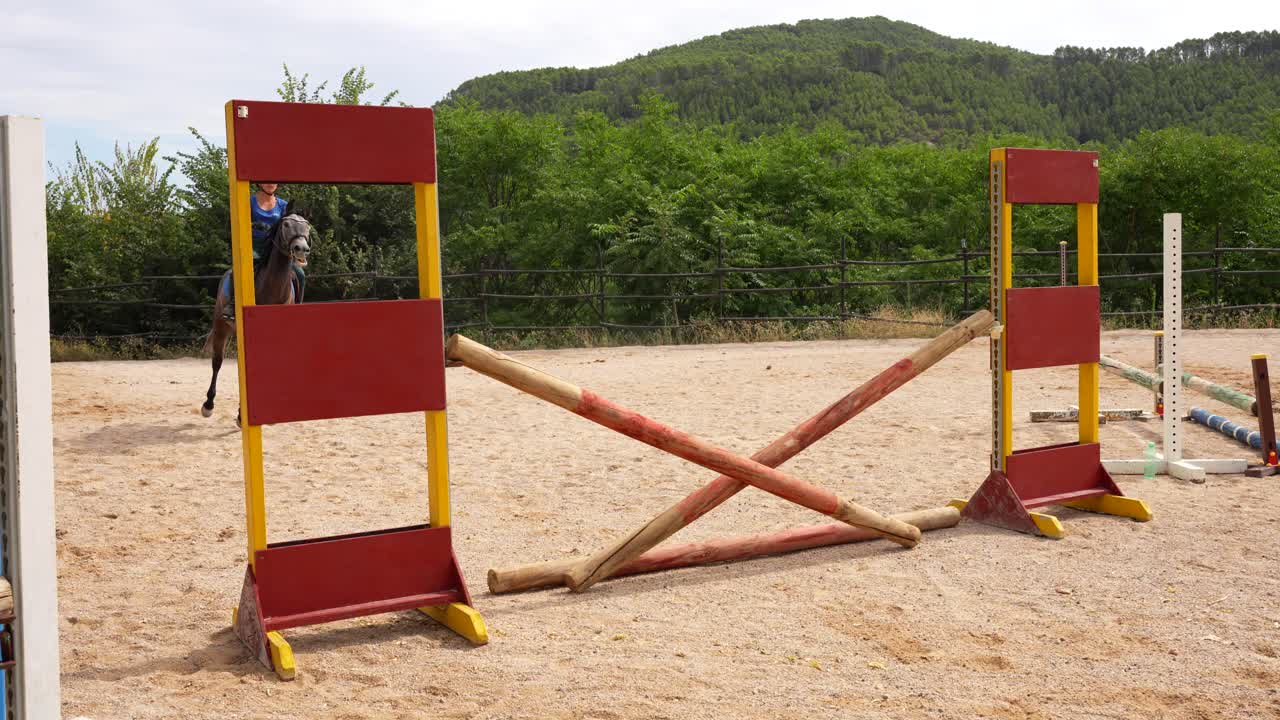 Two riders competing in a show jumping arena, aiming for the best performance