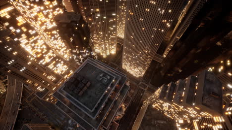 Aerial-view-of-skyscrapers-in-downtown-in-the-evening