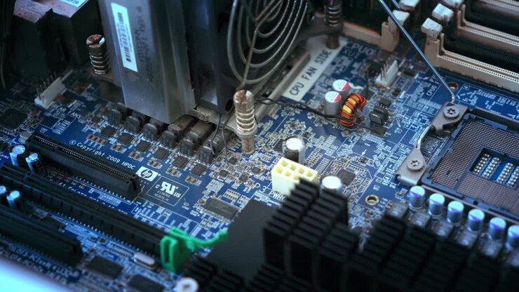 Mother Board of a Workstation Computer with Processors and Memory
