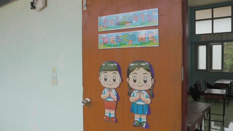 step into a local thai school classroom, where a warm 'welcome' sign sets the tone for an inviting and inclusive learning space