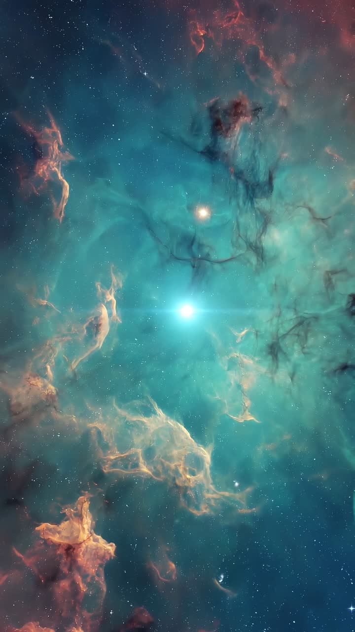 Cosmic nebula in vivid colors, captured from a wide-angle view, perfect for a space-themed video
