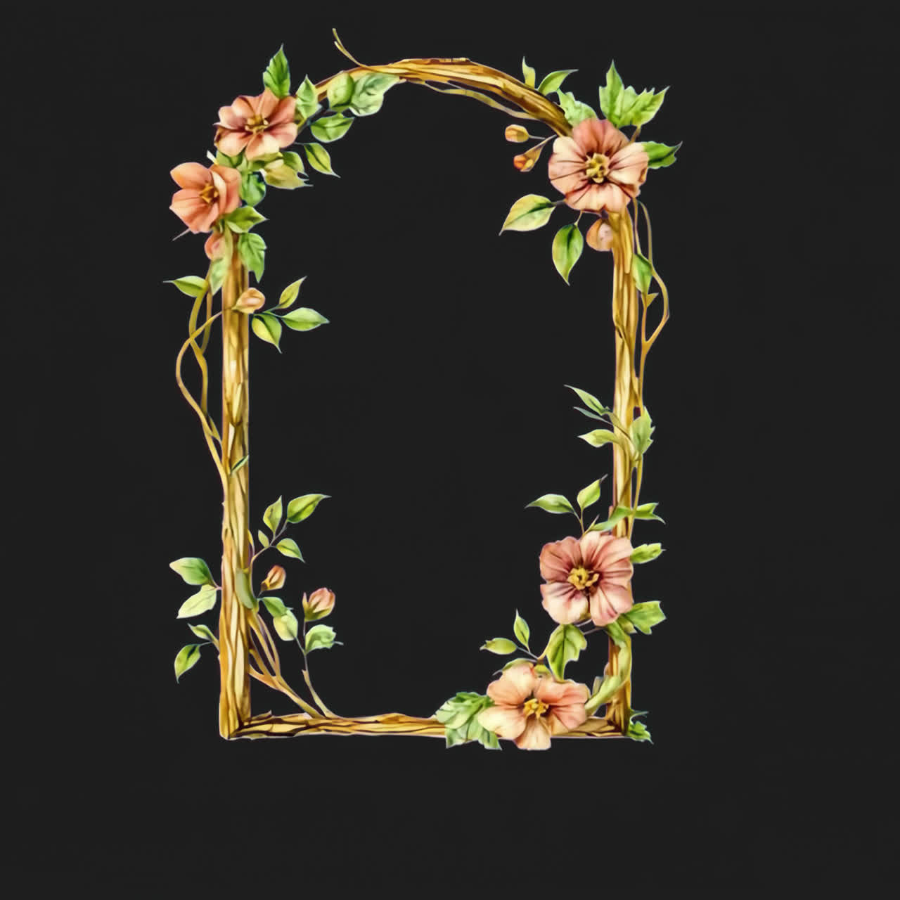 Floral frame animation isolated asset, transparent 4K video, alpha channel, ProRes 4444
