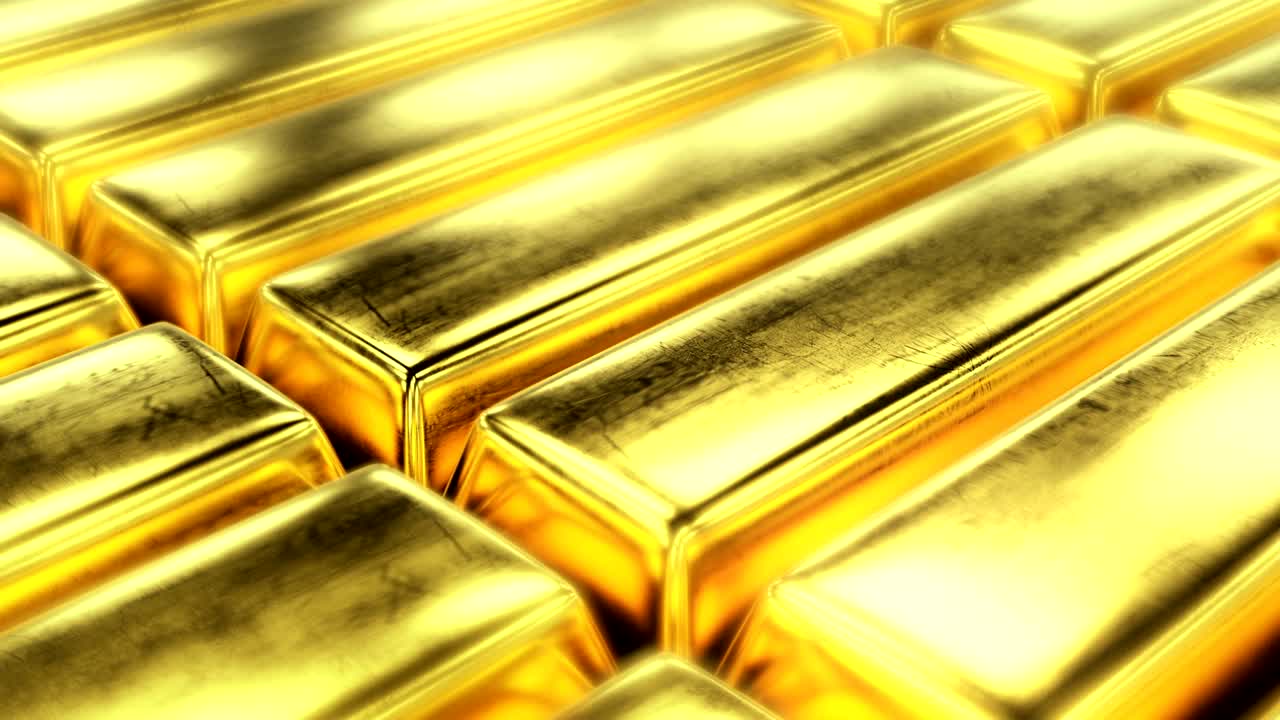 las filas de barras de oro en bruto no pulidas