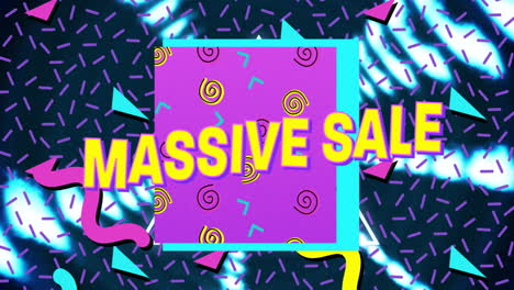 massive sale text with colorful geometric patterns and abstract background animation