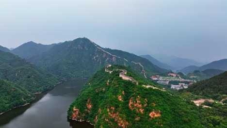 establishing drone shot the huanghuacheng great wall, cloudy summer day in china