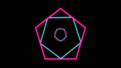 Animation-of-green-and-pink-neon-hexagons-on-black-background