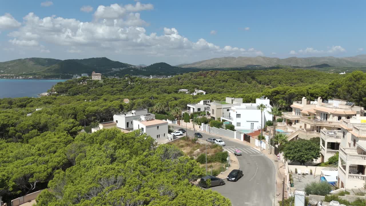 Modern residential neighborhood with luxury villas in Majorca Spain, Aerial