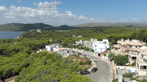 modern residential neighborhood with luxury villas in majorca spain, aerial