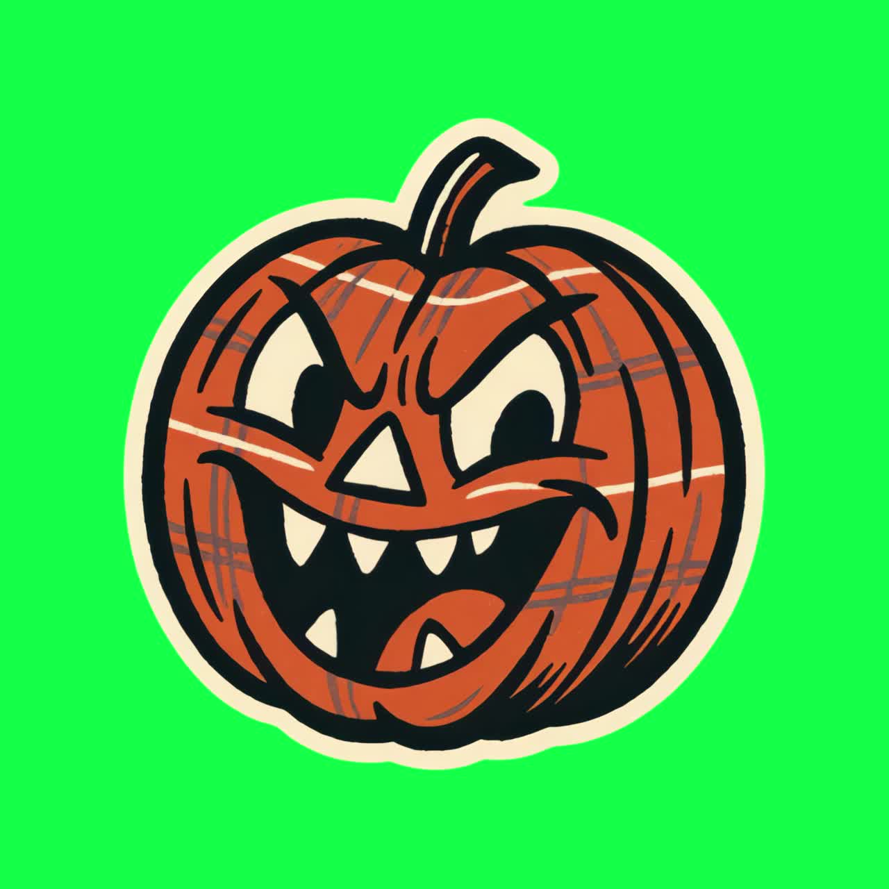Vintage Halloween pumpkin sticker animation, transparent 4K video, green screen