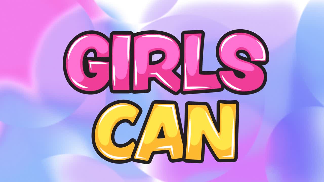 소녀들의 애니메이션은 모양 위에 텍스트를 쓸 수 있습니다.