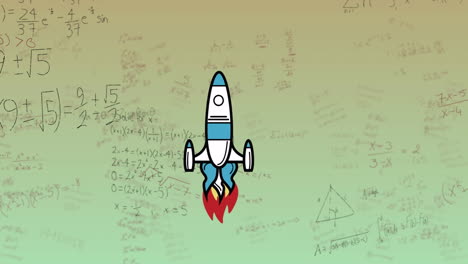 rocket launching animation with complex mathematical equations in background