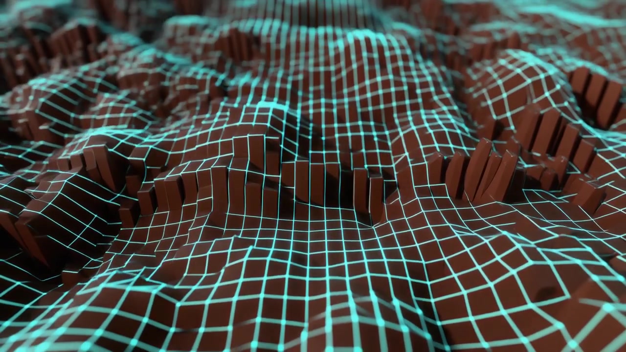 Abstract 3D Digital Landscape with Glowing Cyan Grid Lines