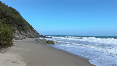 las olas dinámicas se encuentran con el horizonte sereno