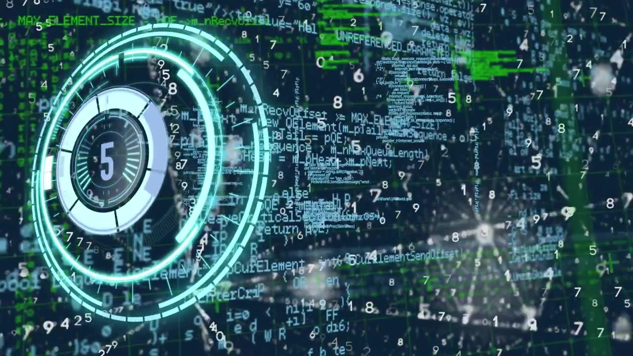 Animation of scope scanning over data processing on black background
