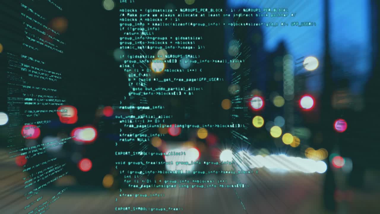 Animation of data processing over cityscape