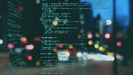 Animation of data processing over cityscape
