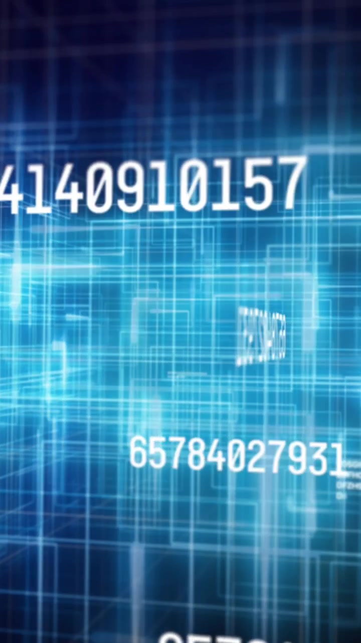 Animazione di numeri che cambiano e elaborazione dati su sfondo nero.