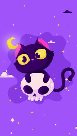 cute halloween cat on skull