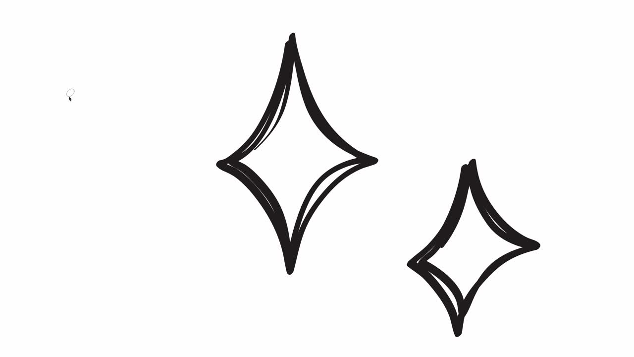 Black and white animation of hand-drawn stars and spirals, transitioning smoothly with playful movement and minimalist style