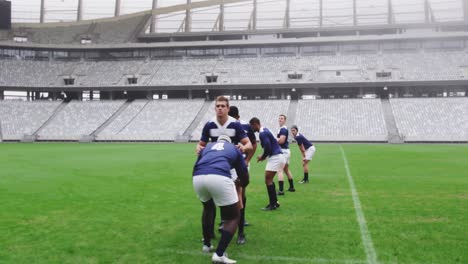 rugby players playing rugby match in stadium 4k