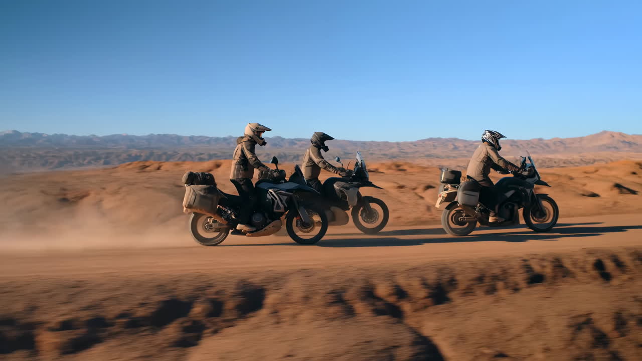 Motociclisti che esplorano un paesaggio desertico remoto