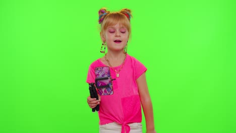 Stylish-kid-girl-making-trendy-dance-video-for-social-media-network,-child-dancing,-funny-blogger