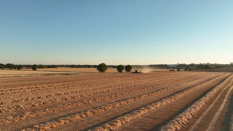 Harvester-and-tractor-harvesting-cereal-crops-on-farm-land