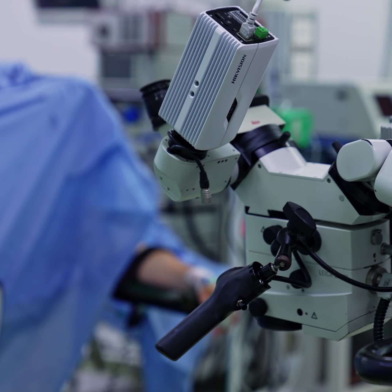 Technological modern advanced equipment in the surgery room. Microscope for neurosurgical operations close up. Operational procedure at backdrop