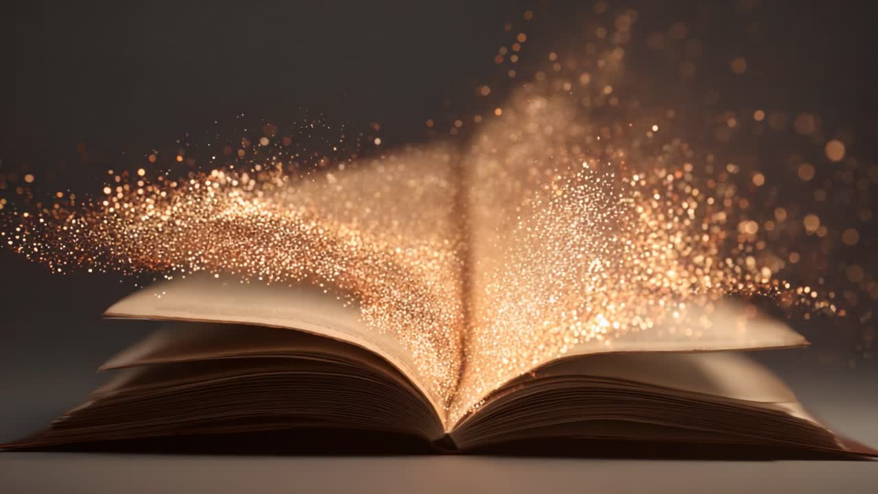 An Enchanted Journey Through the Pages: A Spellbinding Scene of an Open Book Bursting with Magical Sparkles, Capturing the Essence of Imagination and Discovery