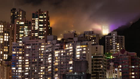 hong kong - 19 march 2025 : timelapse of the hong kong city skyline at night with the peak in the background