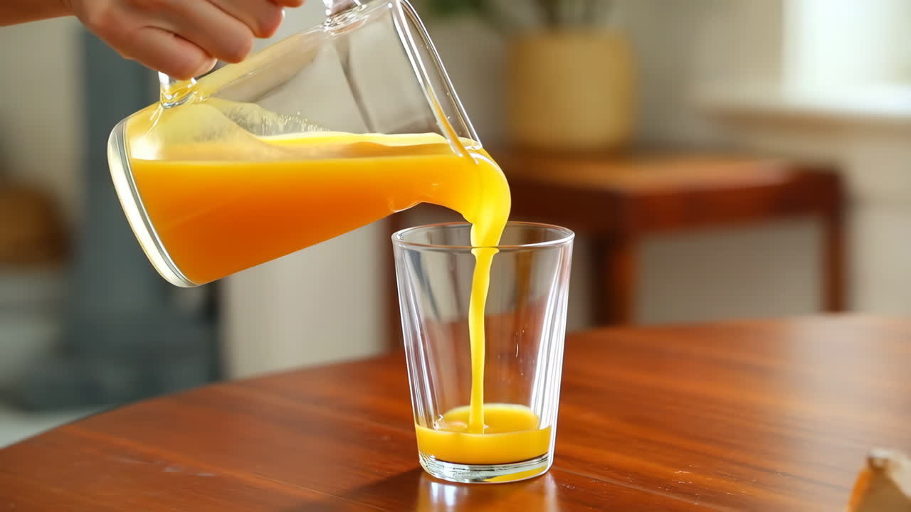 vertiendo jugo de naranja en un vaso