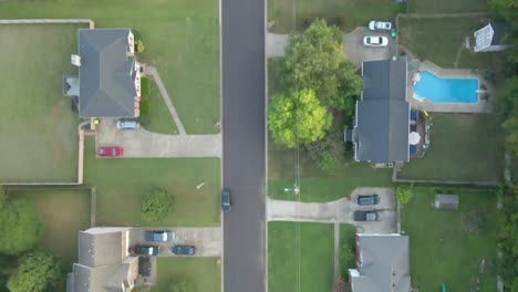 top down view of suburban street and homes