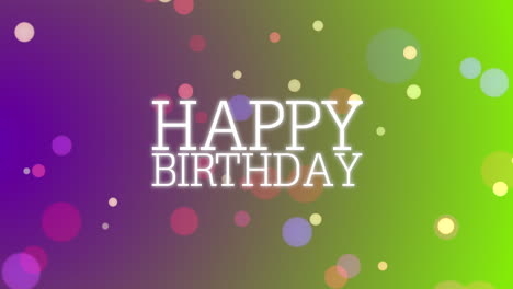 primer plano animado texto de feliz cumpleaños con bokeh en el fondo de vacaciones