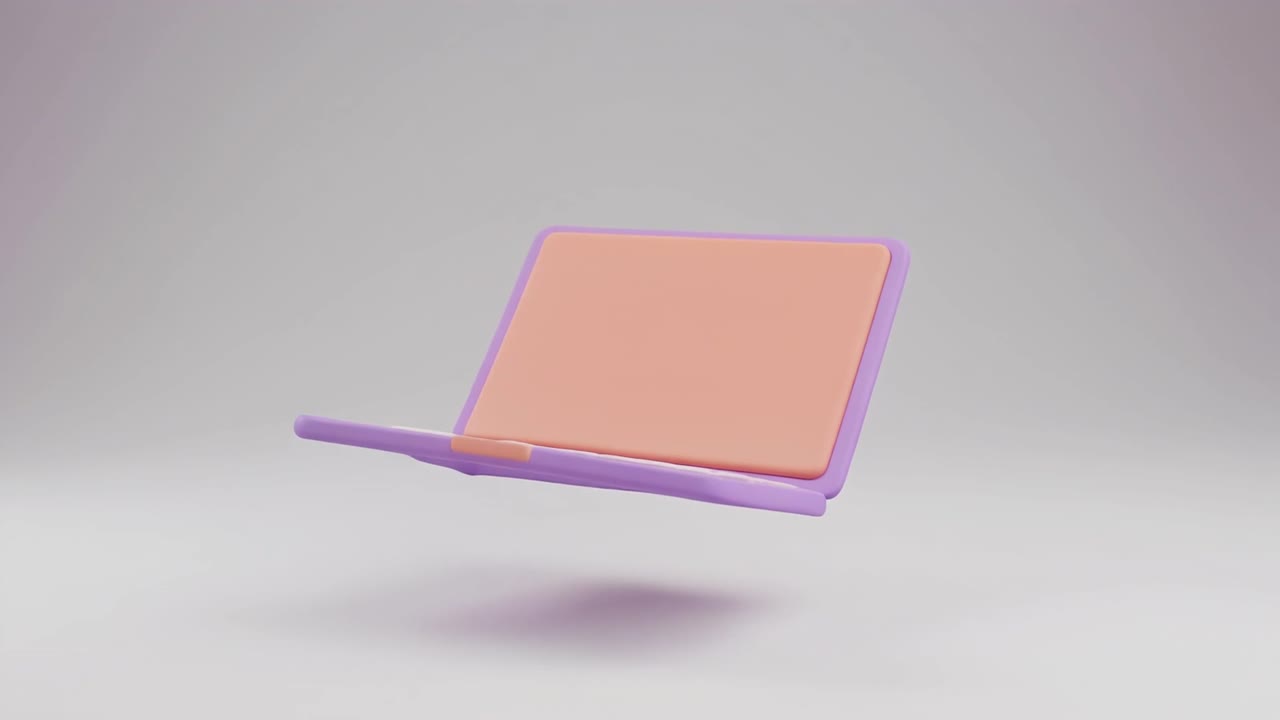 3D Animated Purple Laptop Rotating and Opening