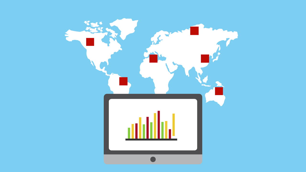 gráficos estadísticos en tableta con mapas del mundo
