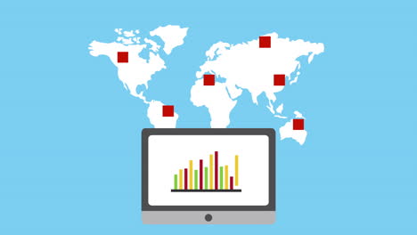 gráficos estadísticos en tableta con mapas del mundo