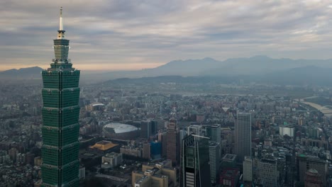 cloudy sunset taipei city famous tower aerial cityscape panorama 4k taiwan