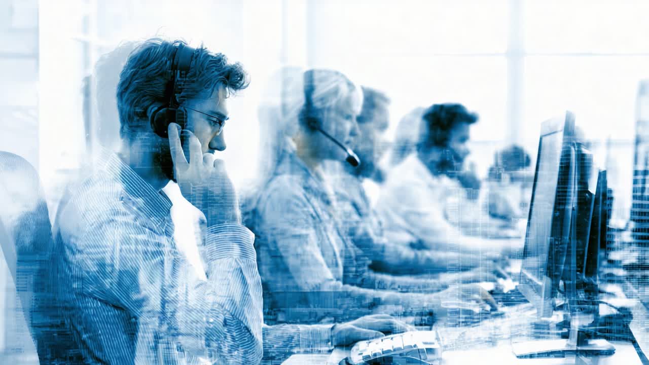 A Collaborative Call Center Environment Showcasing Focused Professionals Engaged in Customer Support and Communication Activities with Advanced Technology