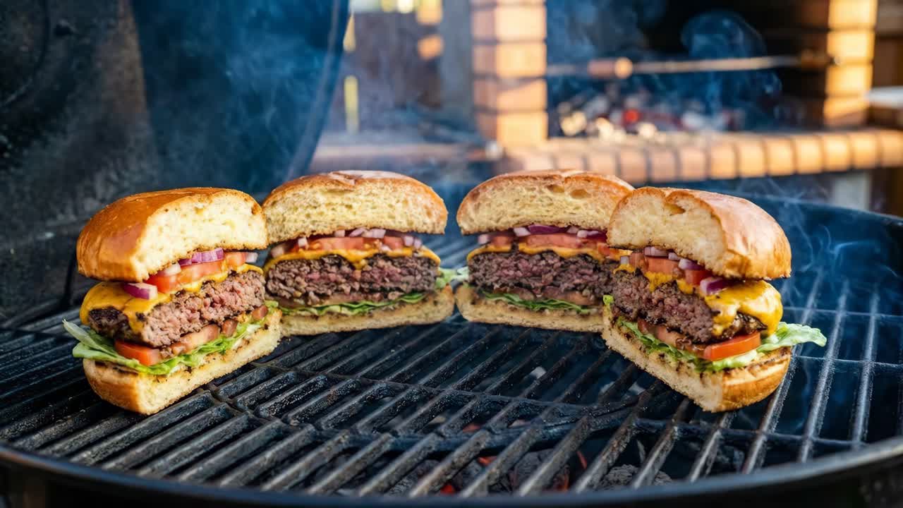 グリルで焼いたおいしいハンバーガー
