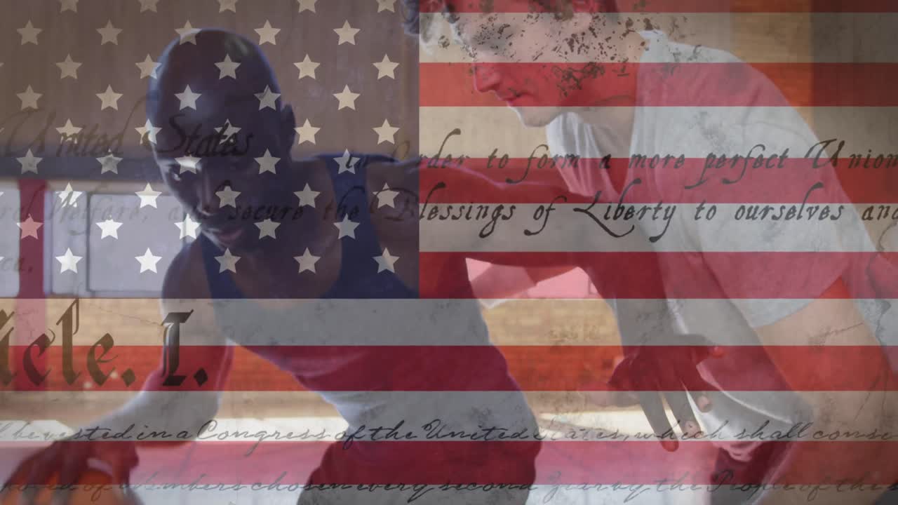 농구를 하는 다양한 남성 선수 들 을 상대로 미국  ⁇ 발 위 에 헌법 의 텍스트