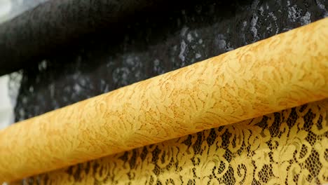 macro shot of a lace, fabric used to make elegant wedding dresses for the wedding day.