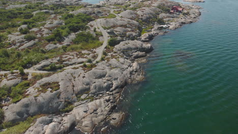 Aerial-shot-of-coastline-of-an-island