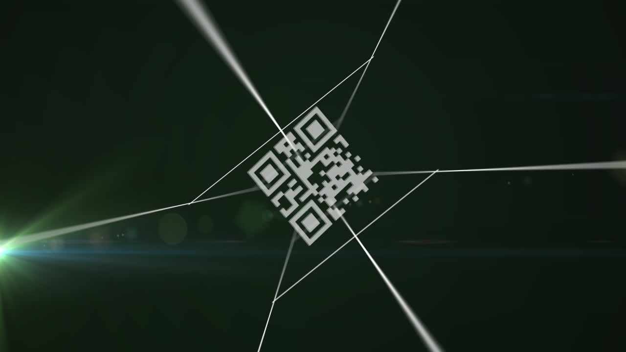 Animation of qr code and data processing over dark background