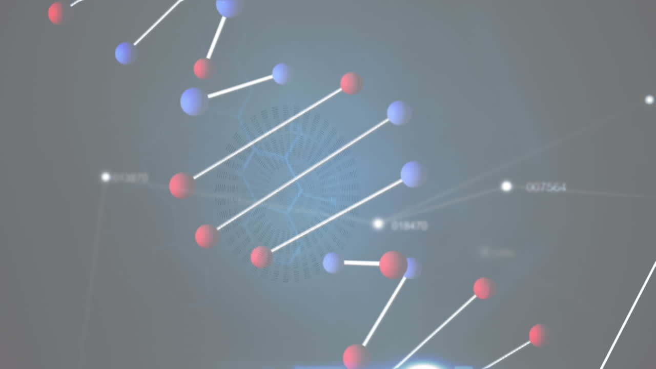 연결 네트워크에 따라 dna 가닥이 회전하고 숫자가 변하는 애니메이션