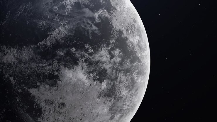 Lua Realista no espaço sideral. Textura altamente detalhada. Renderização 3D. 4k