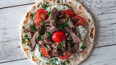 delicious gyro pita with tzatziki sauce and tomatoes