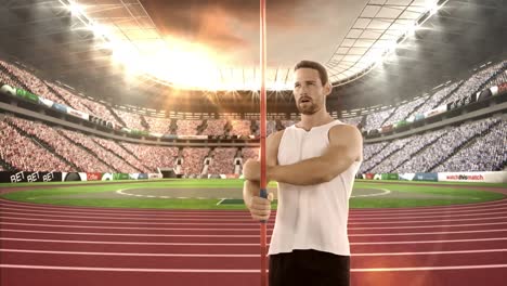 Male athlete warming up before javelin throw